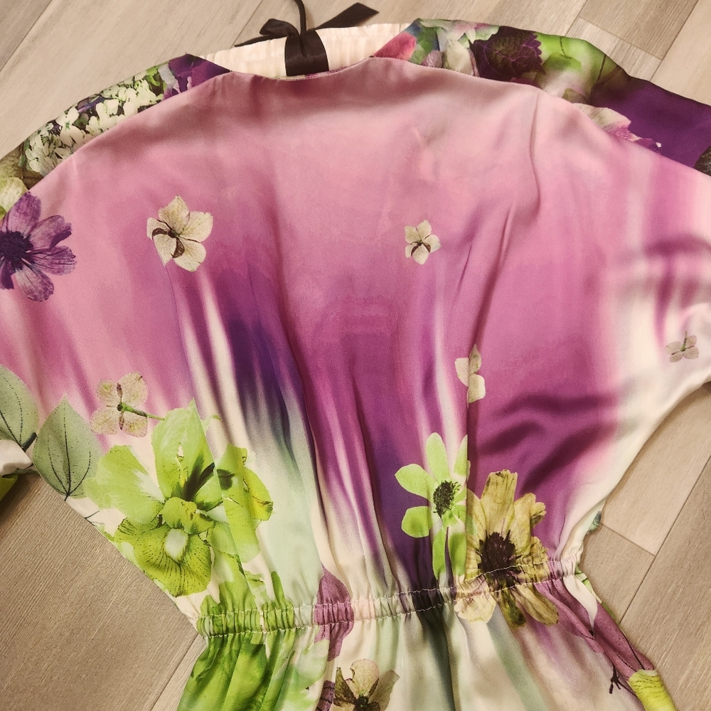 Kimono dress women's 6 floral green purple pink wrap tunic mini Made in Italy - Picture 11 of 13